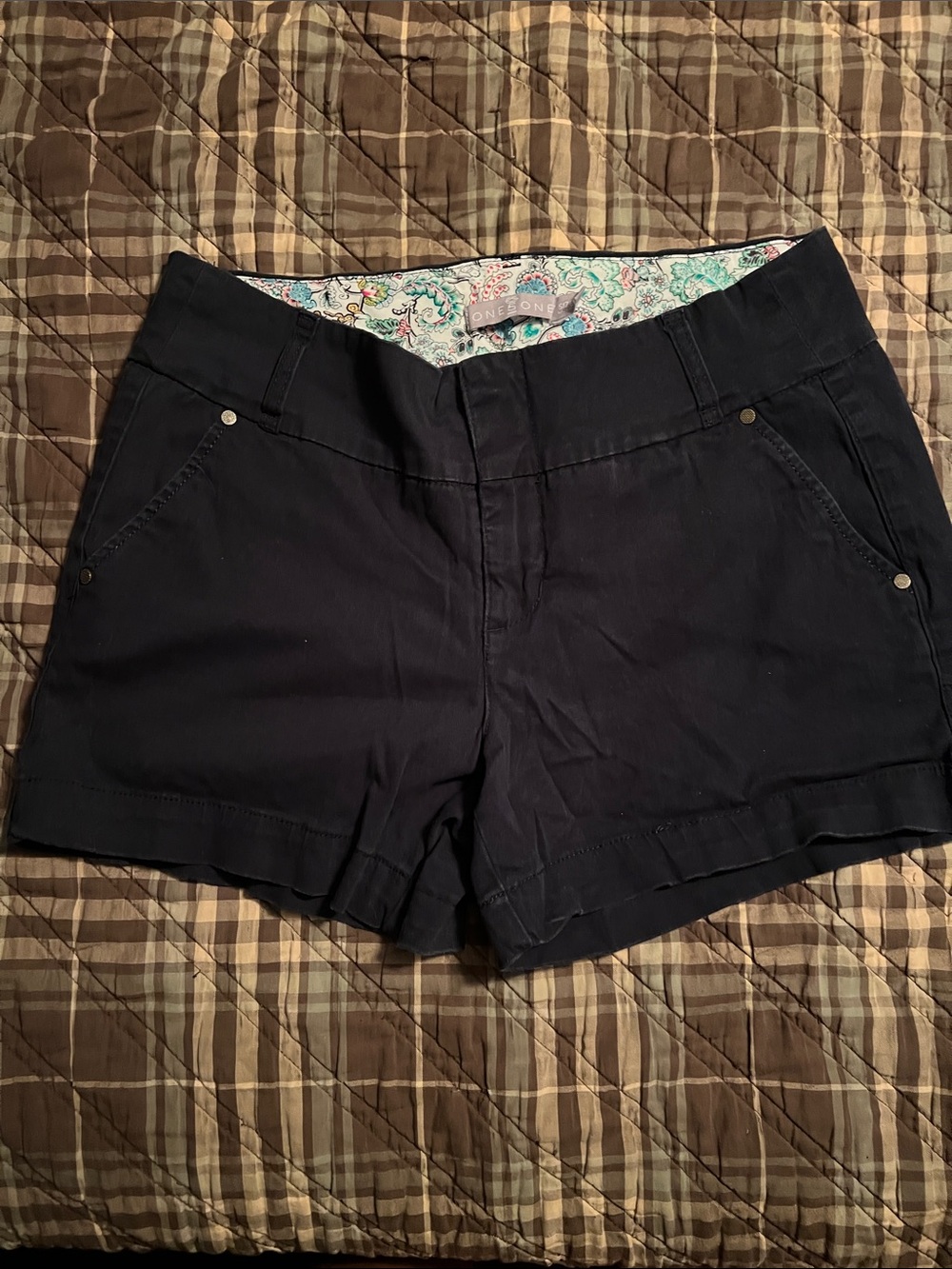 one 5 one Women's High Waist Navy Shorts